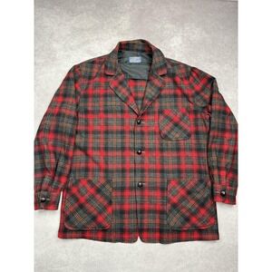 Vintage Pendleton Jacket Mens Large Red Black Plaid Wool Chore Coat Workwear 70s